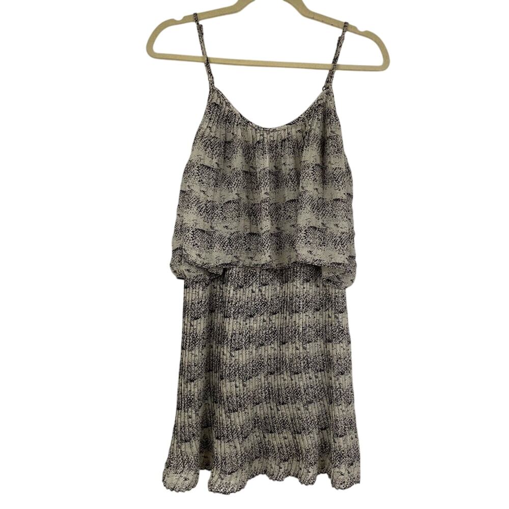Parker Grey Pleated Tiered Mini Dress XS Spaghetti Straps Snake Print Womens Y2K